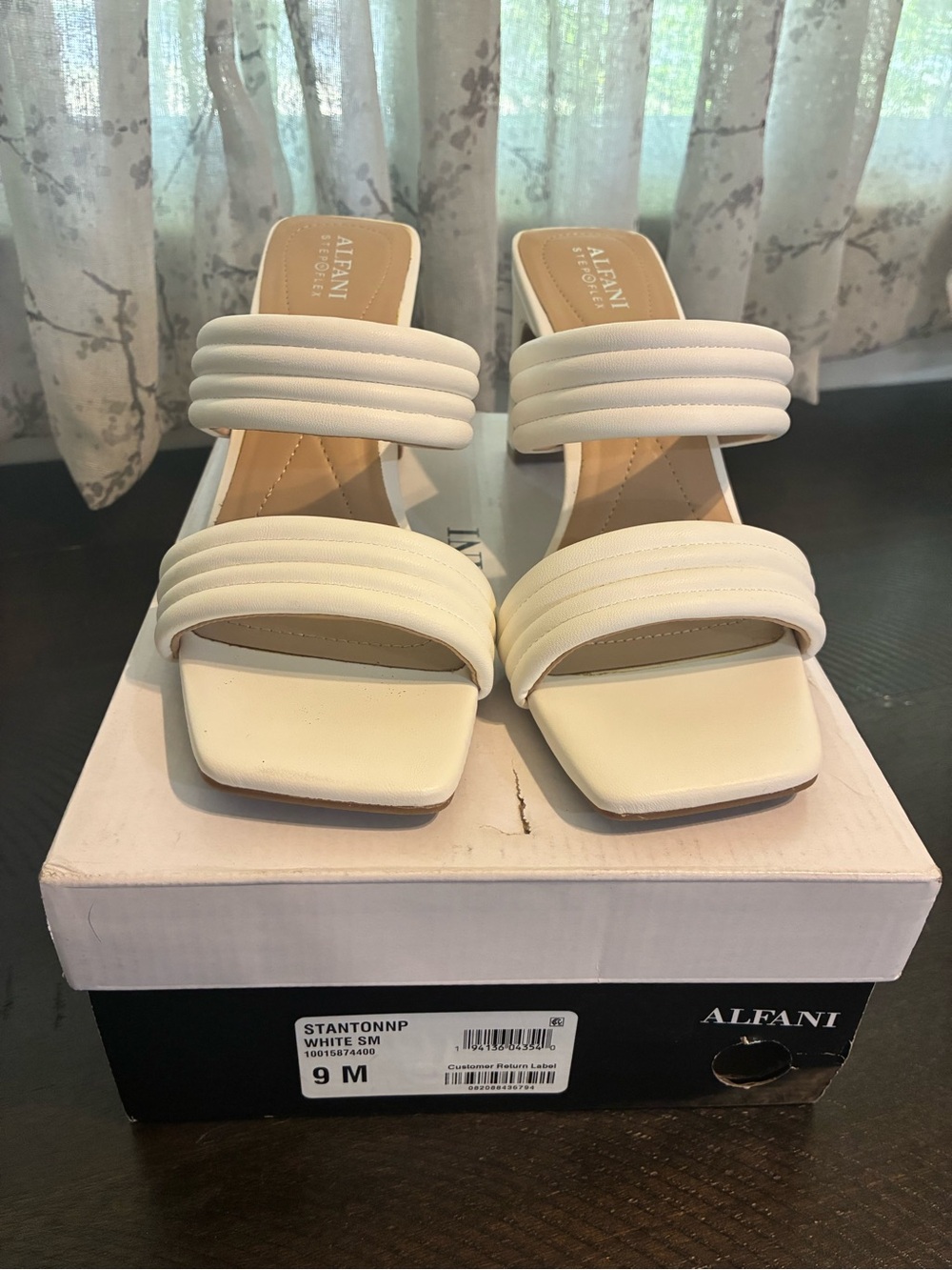 Alfani White Stanton Double-Strap Square Toe Slide Heels
